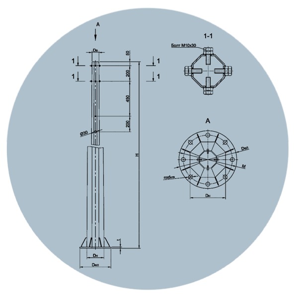 Силовая опора освещения СФГ-1300-10,0-01-ц